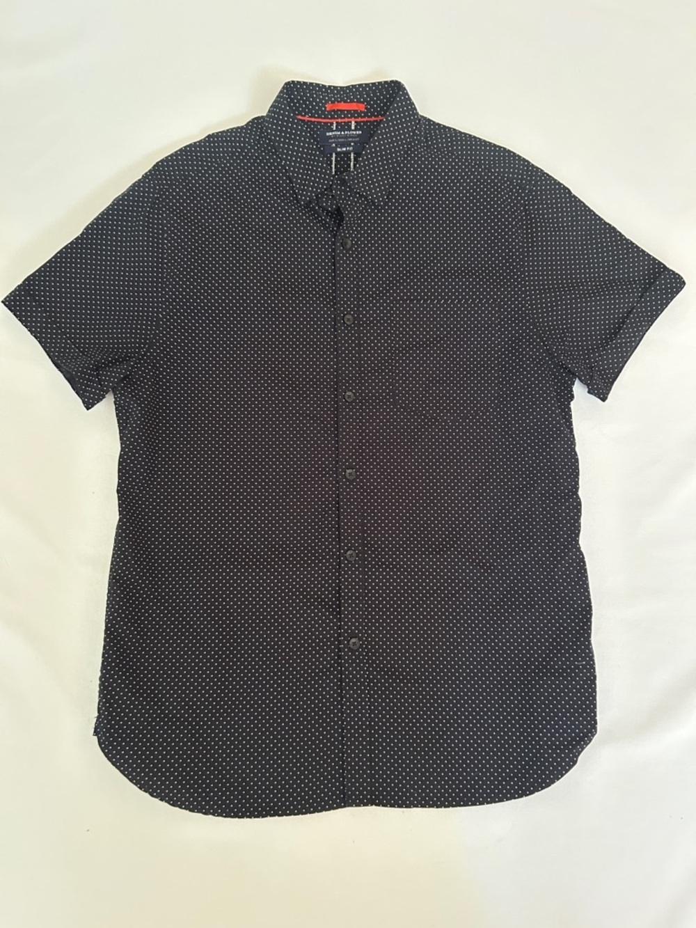 Denim & Flower Black Short-Sleeve Micro-Dot Button-Up Shirt